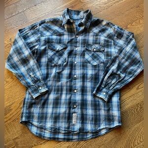 Boys Arizona blue plaid pearl snap western button down